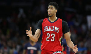 Feb 21, 2016; Auburn Hills, MI, USA; New Orleans Pelicans forward Anthony Davis (23) celebrates after making a three point shot during the fourth quarter of the game against the Detroit Pistons at The Palace of Auburn Hills. The Pelicans defeated the Pistons 111-106. Mandatory Credit: Leon Halip-USA TODAY Sports